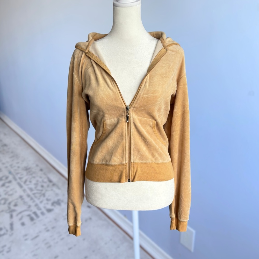 Y2K Vintage Forever21 Tan Velour Juicy Couture style Zip Up Hoodie!